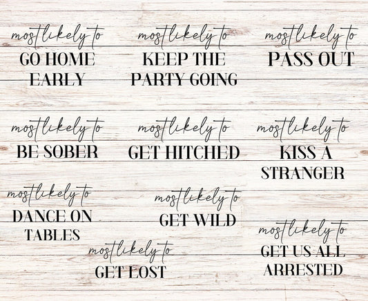 "Most Likely To" Bachelorette T-Shirts, Custom Bachelorette Party T-Shirts Online, Funny Bridal Party Shirts Bundle