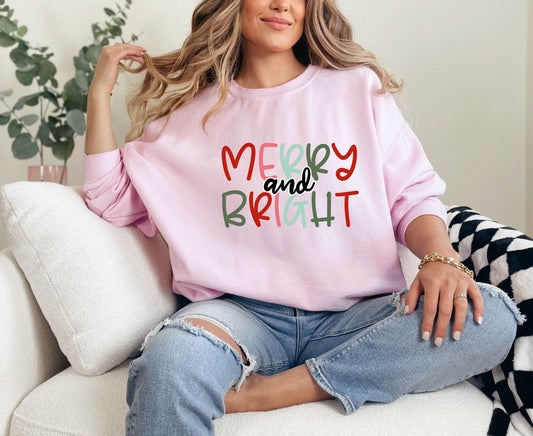 Merry and Bright Christmas T-Shirt, Retro Xmas Holiday Shirt, Festive Apparel for Christmas Parties