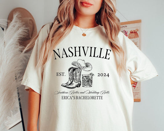 Nashville Bachelorette Party Custom T-Shirts, Western Bach Party Tees, Nash Bash, Girls Trip Nashville Cowgirl Bride Apparel, Luxury Bachelorette Shirts