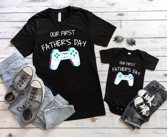 Our First Father's Day Matching T-Shirts, Gamer Dad Gift, Daddy and Me Shirts, Husband Fathers Day Apparel