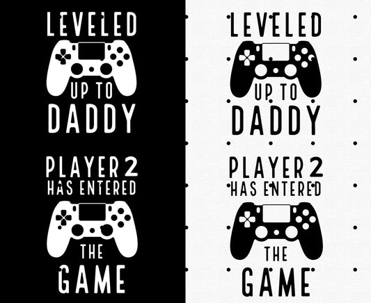 Leveled up to Daddy T-Shirts, Baby Reveal Matching Dad and Baby Shirts, Gamer Dad Gift for Fathers Day, Pregnancy Announcement Apparel