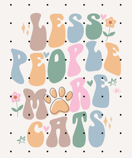 Less People More Cats Retro T-Shirt, Boho Cat Lover Shirt, Funny Cat Mom Gift, Floral Cat Design Apparel, Pet Humor Tee