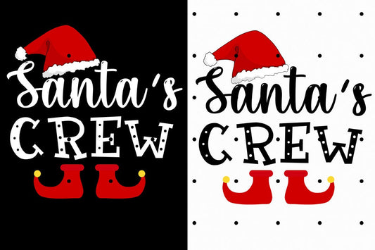 Santa's Crew Matching Family Christmas T-Shirts - Funny Holiday Party Outfit Group Shirts with Santa Hat Elf Shoes Design