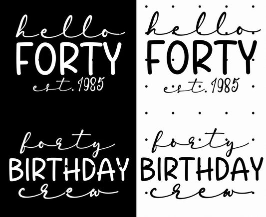 Hello Forty T-Shirt, 40th Birthday Crew Shirts, Vintage 1985 Turning 40 Birthday Design, Funny 40 AF Party Tee