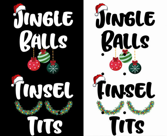 Funny Christmas Shirts Bundle - Jingle Balls & Tinsel Tits Adult Humor Holiday Tees, Couples Xmas Party Matching Outfits