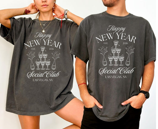 Custom Social Club Champagne Party T-Shirt - New Year's Eve Celebration Shirt - 2026 Holiday Design Apparel
