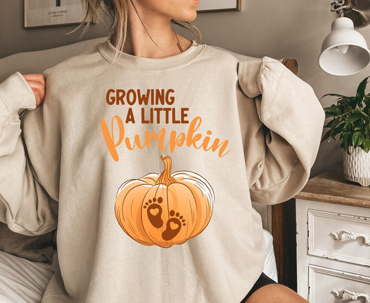Growing a Little Pumpkin Fall Pregnancy Announcement T-Shirt, Baby Reveal Autumn Mom to Be Shirt, Pumpkin Baby Shower Design Apparel