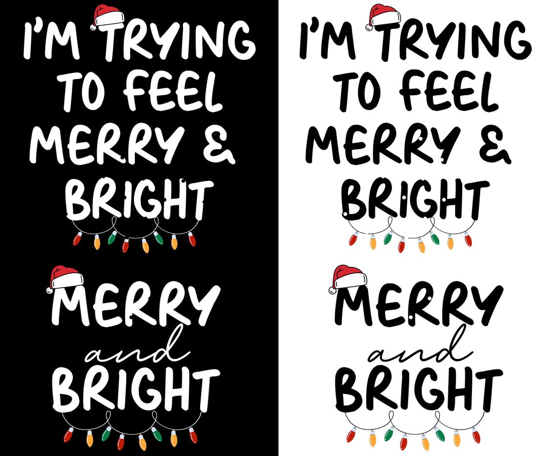 Funny Merry and Bright Couple T-Shirts, Christmas Adult Humor Shirt Set, Festive Matching Holiday Apparel