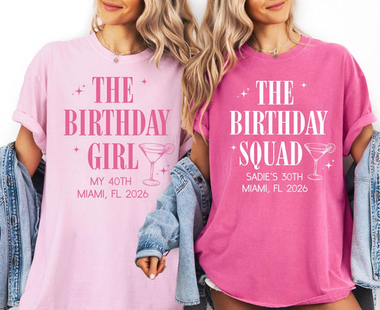 Custom Birthday Squad T-Shirts Bundle, Matching Birthday Girl Shirts, Personalized Age & Location Group Tees