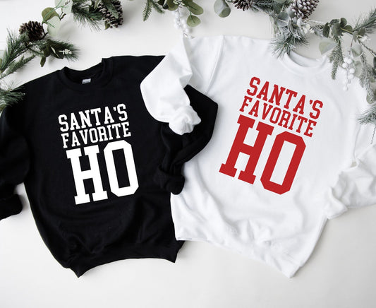 Santa’s Favorite Ho funny Christmas t-shirt for holiday party matching outfits and best friend gifts.
