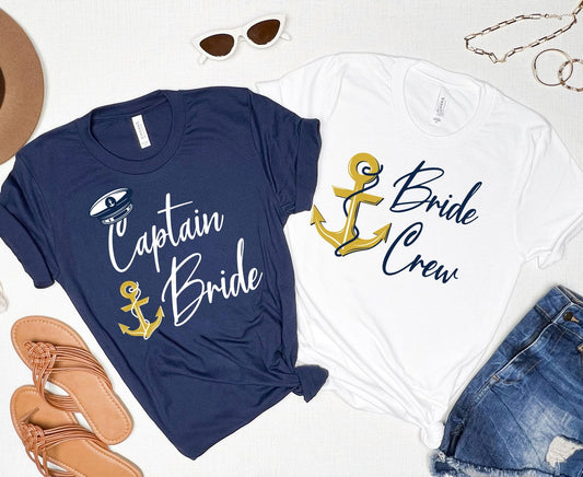 Nautical Bachelorette "Let's Get Nauti" T-Shirt for cruise, beach, or lake party with Bride Crew.