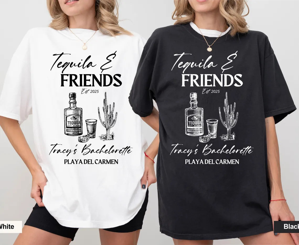 Tequila and Friends Bachelorette Tee Shirts, Mexican Bridal Party, Cancun Cocktail Bach Party, Last Fiesta, Bride Squad, Bride Crew, Bride Shirt